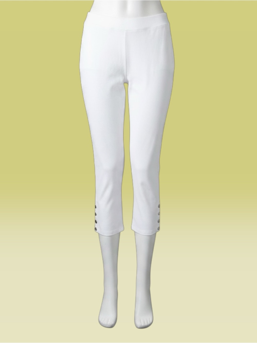 Express Sexy Stretch White Cropped Capri Leggings with Hem Buttons